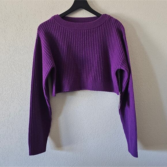NEW Re/Done Boatneck Cropped Wool Sweater in Purple - Picture 4 of 12